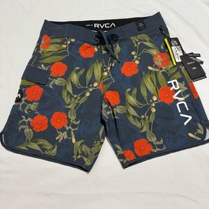 NWT RVCA Men's Swim Shorts - Navy and Red Floral Size 33